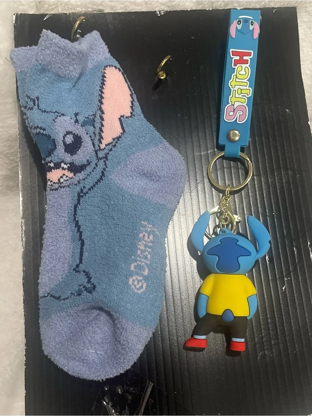 Disney Blue and Purple Stitch Kids Socks with Stitch Keychain
